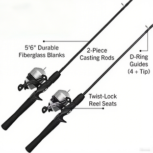 Moulinet Spincast personnalisé de 5 pieds et <span class=keywords><strong>6</strong></span> pouces avec <span class=keywords><strong>canne</strong></span> à pêche 2 pièces en fibre de verre durable - Product Image 4