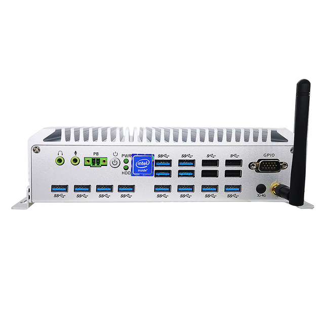 Compact  Fanless  I3-6100U  Mini Box Pc   Industrial Computer I3-i5-i7 Optional   2LAN   6COM  16xUSB/12xUSB3.0 9V-30V  IEC60068