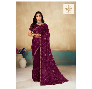 Luxury <b>Satin</b> <b>Saree</b> With Intricate Beadwork Elegant Draped Party Wear For Wedding Reception Festival And Evening Events - Product Image 1
