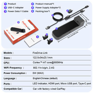جهاز تحويل فيديو للسيارة متعدد الوسائط بدقة 1080 بكسل مع منفذ <span class=keywords><strong>HDMI</strong></span> و<span class=keywords><strong>USB</strong></span> ودعم مرآة الشاشة وألعاب الفيديو ودونجل Fire TV وCarPlay - Product Image 2