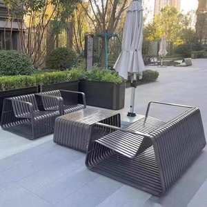 Conjunto de Sofá y Mesa de Centro de Acero Inoxidable para Exteriores, 74x93x61 cm, Muebles de Jardín Resistentes a la Intemperie para Patio y Hotel - Product Image 1