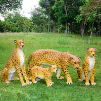 Grandes sculptures d'animaux en fibre de verre, accessoires de décoration de fête de parc de vacances en plein air, statues artificielles de léopard en résine grandeur nature