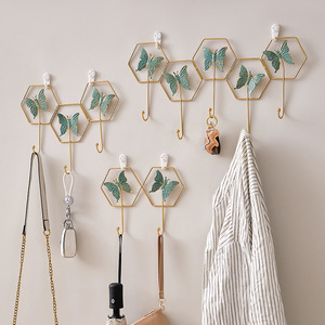 Wall Hooks Hexagon Butterfly Design Self Adhesive No Drill Wall Mounted Coat Rack For Bedroom Entrance Key Storage - Product Image 1