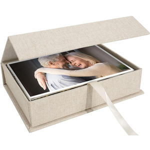 Boîtes de rangement de photos <span class=keywords><strong>en</strong></span> <span class=keywords><strong>lin</strong></span> <span class=keywords><strong>beige</strong></span> Idéal pour la conservation des certificats Fournitures de scrapbooking Souvenirs Boîte de rangement personnalisée - Product Image 1