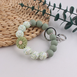 Gelang manik-manik silikon jimat Daisy desain baru gantungan kunci daun motif bunga manik-manik elastis gelang gantungan kunci hadiah bunga untuk anak perempuan - Product Image 6