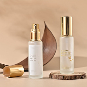 Chai xịt mỹ phẩm thủy tinh tròn mờ cao cấp 50ml, chai đựng kem nền, sữa dưỡng thể 50ml rỗng kèm vòi bơm serum vàng - Product Image 1