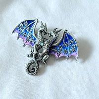 Broche vintage en émail double dragon, épingle de revers gothique Dragon ailé, broche fantaisie créature mythique, décoration de vêtement, cadeau