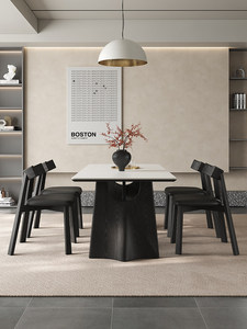 Nouvelle table à manger en dalle de roche 2026, table et chaises rectangulaires en bois massif noir de style français rétro, idéale pour les petits espaces. - Product Image 2