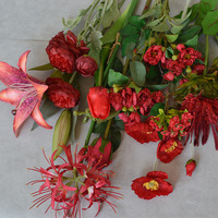 Fleurs artificielles en soie rouge et bordeaux pour mariage, banquet, cérémonie, fiançailles, arrangement floral, fournitures de bricolage