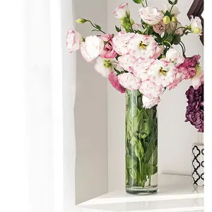 Simple cheap tall home wedding decor clear cylinder flower centerpiece Cylinder glass vase