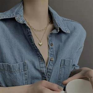 Niche Design Femme À La Mode Titane Acier Double Couche Clavicule Ins Choker À La Mode Perle Froide En Acier Inoxydable Coeur - Product Image 2