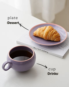 Tasses à café et assiettes en céramique créatives à blocs de couleur, ensembles de tasses de petit-déjeuner simples - Product Image 6