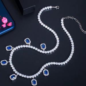 Chapado en oro de 18K, collar de clavícula de cadena de tenis CZ con abalorios cuadrados de Zirconia cúbica roja y azul brillante para mujer, joyería Bohemia - Product Image 1