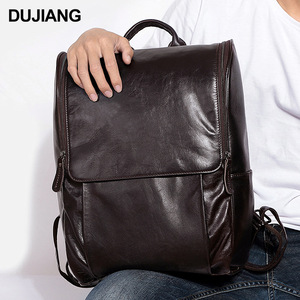 Dujiang Leather <b>Backpack</b> 20-35L <b>Large</b> <b>Capacity</b> Business Travel Men's Casual <b>Backpack</b> Solid Color Soft Handle - Product Image 2