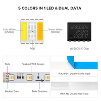 Nouvel Article Bande LED Adressable RGBCCT DC24V 12V 5M 60 LED/m 84 LED/m WS2805 Pixel RGB CW WW 5-en-1 4 Broches SPI RGB CCT IC Double Blanc