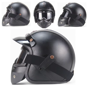 Nouveau casque de <span class=keywords><strong>moto</strong></span> rétro en cuir 3/4 ouvert, style vintage Cafe Racer, <span class=keywords><strong>masque</strong></span> détachable, coque ABS légère, toutes saisons - Product Image 6