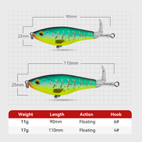 Leurre de pêche Kingdom 9501 Whopper Popper non peint, 90 mm, 110 mm, flottant, appât dur pour la surface de l'eau, longue portée, leurre à crayon vierge