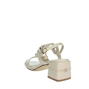 Sandales à talons Laura Biagiotti pour femme, cuir verni blanc, talon bloc, bout carré - Product Image 2