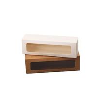 Boîte en papier kraft et blanc avec fenêtre transparente, longue et pliable, personnalisable pour l'emballage de macarons, biscuits, pâtisseries et snacks
