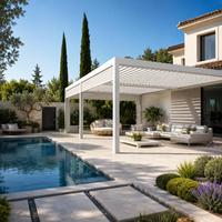 Pergola automatique pour piscine, terrasse, jardin, espace extérieur, toit à lamelles en aluminium, imperméable, motorisée, pavillon électrique