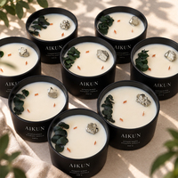 Bougie parfumée au bois de santal AIKUN, minimaliste, dans un grand bocal en cristal, pour les boutiques de cadeaux, avec plusieurs mèches en bois, emballée dans une boîte