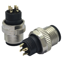 Connecteur circulaire industriel M12 série A, 4 broches, non blindé, mâle, montage sur panneau, 12 mm, droit, prise aviation, étanche IP67