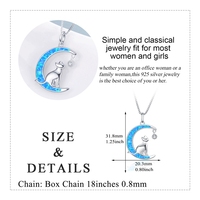À la mode filles cadeau 925 bijoux en argent Sterling opale femmes Animal animal charme tour de cou mignon lune chat collier