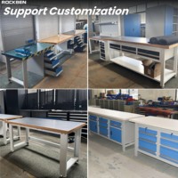 Table de travail industrielle ROCKBEN, plateau ultra résistant à l'usure, établi mécanique avec 8 tiroirs pour atelier et usine