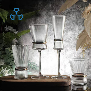Diseño de fábrica, copas de vino acanaladas de estilo Origami de lujo, cristal sin plomo, cinturón dorado, copa de vino - Product Image 3