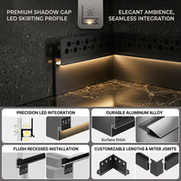Plinthe LED encastrée et encastrable en alliage d'aluminium, invisible, sans fente, ultra-étroite, avec bande LED intégrée pour coin mural dissimulé