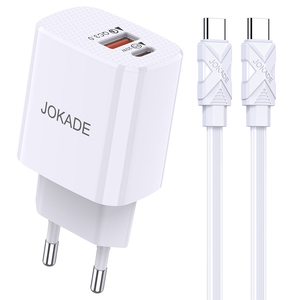 Chargeur rapide Jokade 20W USB-C USB-A avec câble de 1 m blanc - Product Image 1