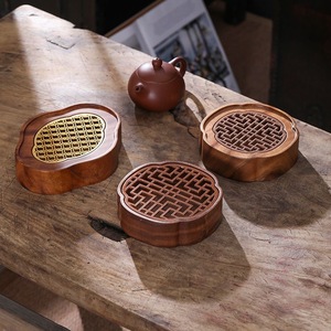 Walnut Wood Teapot Holder Round <b>Tea</b> Tray Minimalist Style Durable Solid Wood <b>Tea</b> Accessory For Dry Brewing Table Base - Product Image 1