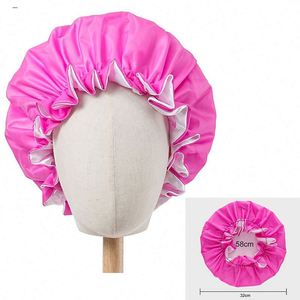 Gorro de satén impermeable para el cabello rizado, gorros para mujer, gorro de ducha grande de doble capa - Product Image 1