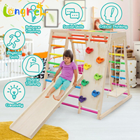 Structure d'escalade intérieure en bois Montessori pour enfants, grande structure d'escalade en bambou avec toboggan et barres de grimpe pour salle de jeux à domicile