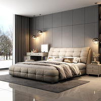 Meubles de chambre à coucher en cuir de luxe italien moderne, cadre de lit double king size capitonné et rembourré, rangement, adapté aux appartements
