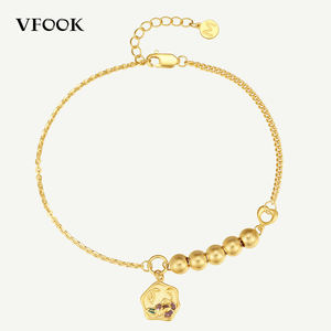 Bracciale VFOOK Chic con Catena di Perline, Gioiello Raffinato con Ciondolo Fiore di Nascita, Ipoallergenico in Oro Puro 14K 18K per Uso Quotidiano - Product Image 1