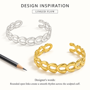 Brazalete Abierto con Corazones Entrelazados, Acero Inoxidable, Baño de Oro de 14K al Vacío - Product Image 4