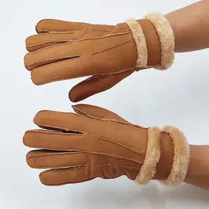 Spanish Merino Sheepskin Double Face Leather Winter Gloves Hand Sewn Men Gloves