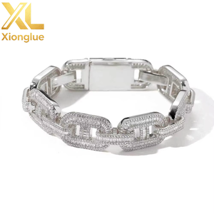15mm Mixed Inlaid T-shaped Cubic Zirconia Pig Nose Chain High-end Hip-hop Cuban <b>Bracelet</b> Men's Accessory Custom-made - Product Image 1