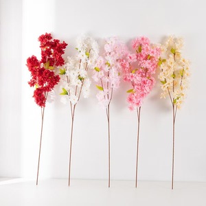 Branches de fleurs de cerisier artificielles douces et hydratantes, fleurs en soie, décorations de mariage, accessoires pour la maison, branche unique rose rouge - Product Image 3