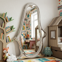 Miroir sur pied en acier inoxydable en forme de pingouin artistique, miroir mural sculptural pour boutique de vêtements, salon, hôtel et galerie