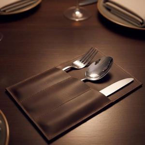 Porte-couverts personnalisé en cuir véritable pour fourchettes et couteaux, idéal pour restaurant, maison, mariage, fête, pique-nique - Product Image 2