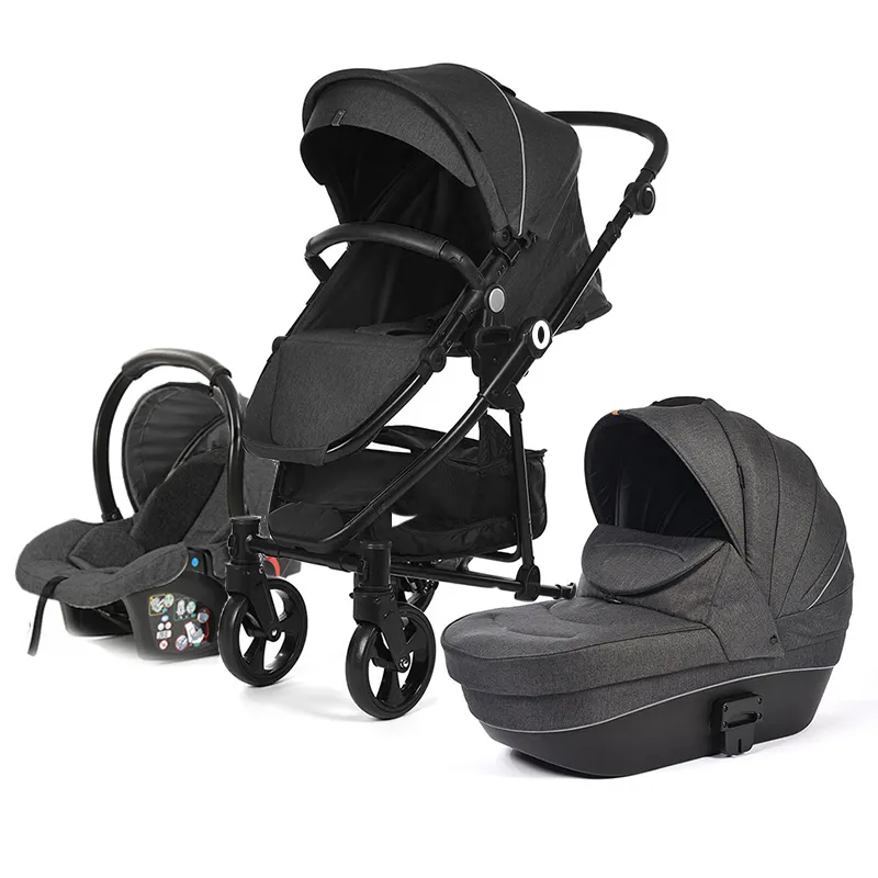 EN1888 wholesale fashion luxury black oxford 3 in 1 Baby Stroller And Car Seats