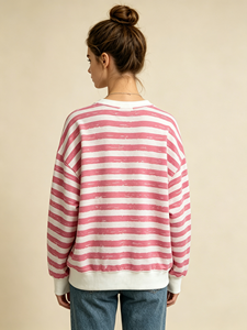Sweat-shirt rayé à col rond pour femme, pull à manches longues, haut décontracté à imprimé rayé pour femme - Product Image 3