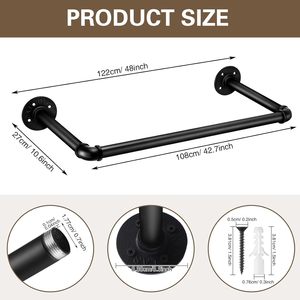 <strong>Black</strong> Iron Industrial Pipe <strong>Clothing</strong> Rack Multi Purpose Hanging Rack Garment <strong>Rail</strong> for Laundry Room Closet - Product Image 3