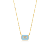 Milskye luxe femmes élégant 18k plaqué or poudre bleu émail emblème collier