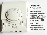 Termostato Mecánico para Ventilador de Bobina, 100-240V CA, Controlador de Temperatura Ambiente para Aire Acondicionado Central Doméstico, Pantalla Digital LCD