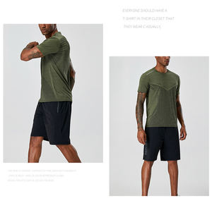 T-shirts de sport pour hommes, respirants, à broderies, logo personnalisé, tricotés, à rayures réfléchissantes, séchage rapide, fitness, gym - Product Image 4