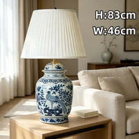 Lampe de table en céramique de style antique oriental, grande taille, motif oiseaux et fleurs, pour l'éclairage intérieur des villas et des hôtels