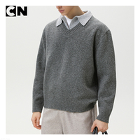 BSCI Certification Usine Ventes Directes Hommes Nouvelle Laine Polyester Faux Deux Pièces Polo Vintage Tricoté Pull Pull pour L'hiver